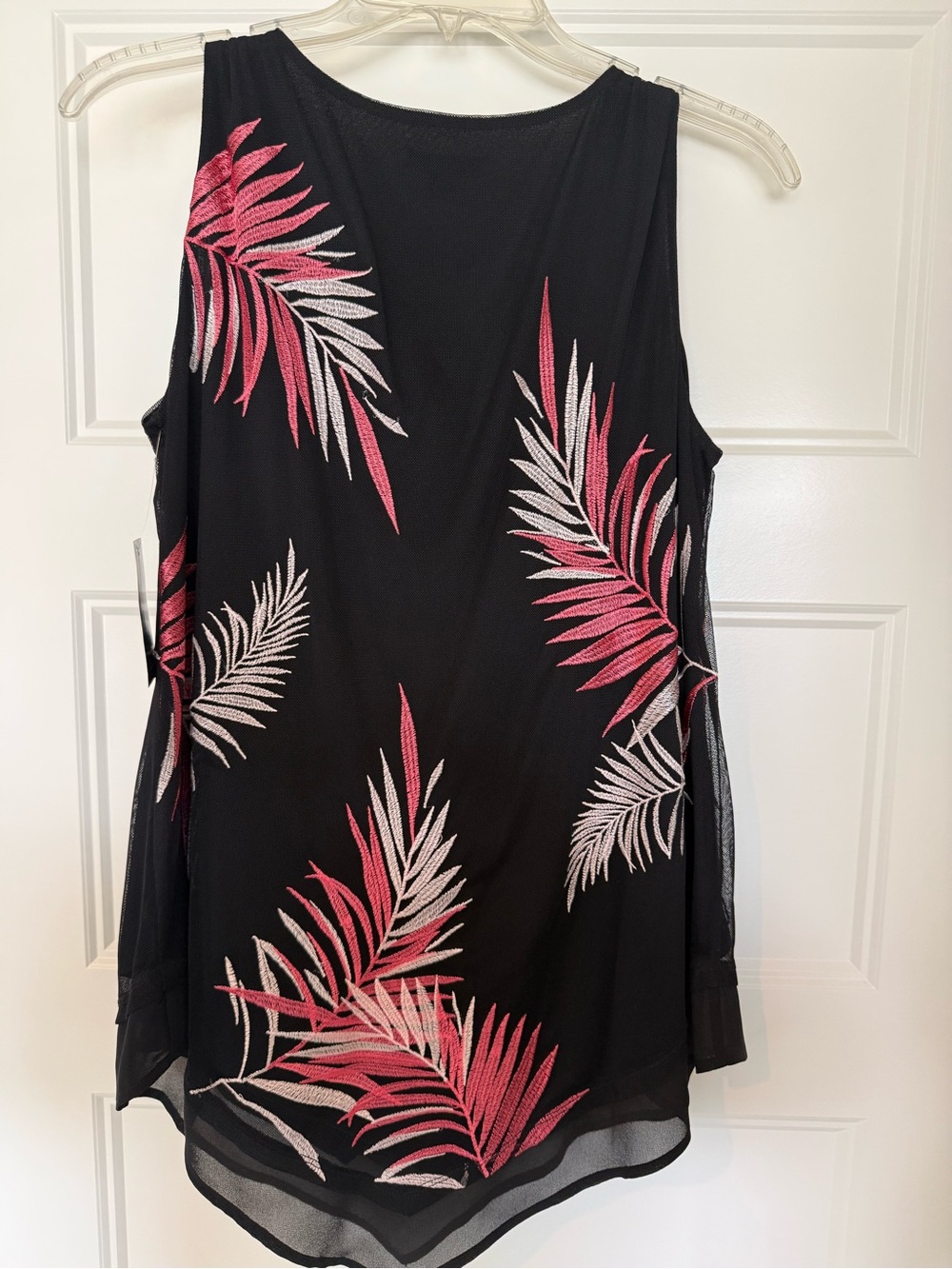 Alfani Black Sleeveless Top with Pink & White Palm Embroidery